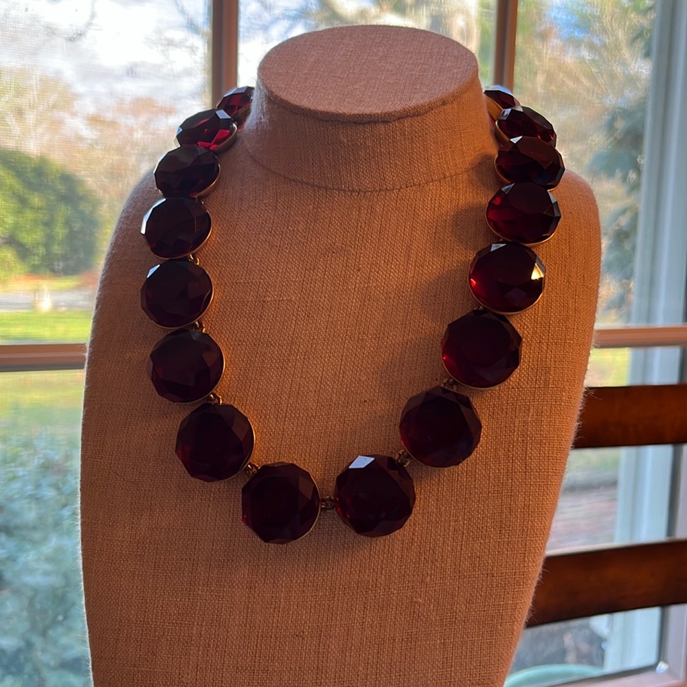 Stunning garnet colored J.Crew Anna Wintour inspired statement necklace.